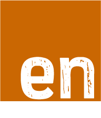 Orange block with the letters en